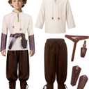 Kids Medieval Costume Boys Renaissance Viking Tunic Pants Accessories Outfit for Halloween Cosplay 11-12Y