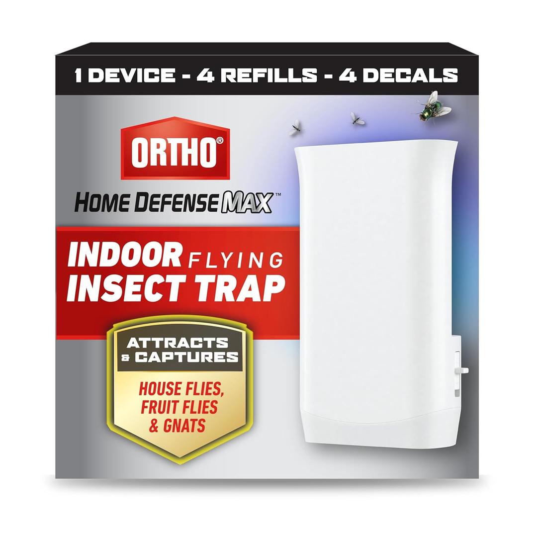 Ortho Home Defense Max Indoor Flying Insect Trap - Light Sticky Trap for House Flies, Fruit Flies, and Gnats, 1 Plug-in and 4 Refills