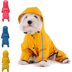 Dog Raincoat, Waterproof Dog Rain Jacket with Hood, Rain Coat with Leash Hole, Reflective Strap for Small Medium Dogs, Outdoor Adventures/Walking Lightweight Puppy (Yellow,M)