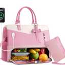 Lunch Tote Bag for Women 2 in 1 Laptop Work Bag with Lunch Insulated Compartment and Purse Combo Waterproof PU Leather 15.6 Inch Computer Shoulder Bag for Daily, Office, Picnic (Mix Pink White)