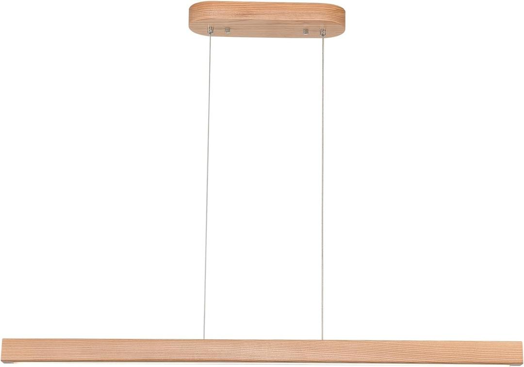 39" Wood Linear Pendant Light Fixture Modern LED Pendant Lights Led Dimmable Chandelier with Remote Control Ceiling Hanging Lights Pool Table Lights for Dining Room Kitchen Island Lights Natural