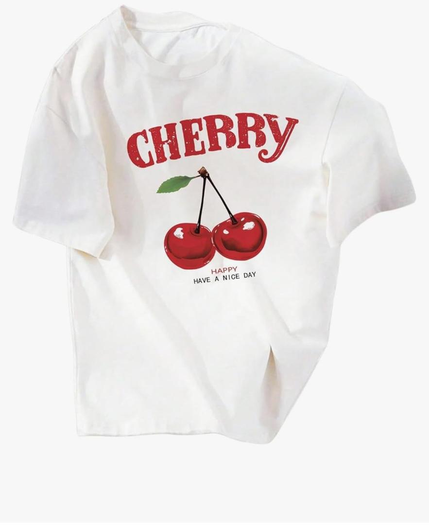 SOLY HUX Women's Cute Graphic Tees Cherry Print Oversized T Shirt Half Sleeve Crew Neck Summer Tops 15 Y