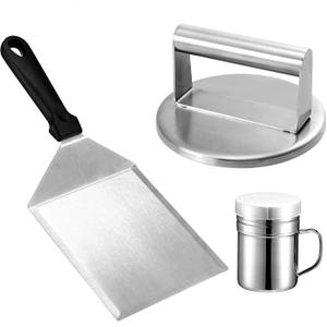 GWHOLE Barbecue Tool Set Spatula Turner Burger Patty Press Spice Pot Griddle Accessories Stainless Steel Smasher Scraper for Outdoor Grill Barbecue Flat Top Griddle BBQ Kitchen Cooking