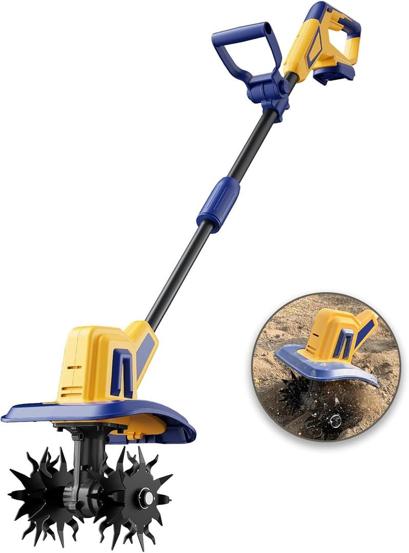 Cordless Tiller Cultivator Compatible with Dewalt 20V Battery(Tool Only), Electric Garden Tiller w/270 RPM, 48 Steel Tines, 8.7" Tilling Width, 6.3" Depth, Portable Rotary Tiller