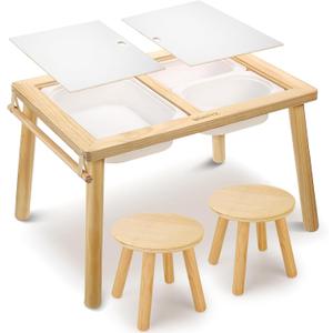 WINGYZ Sensory Table and Chair Set, 3 in 1 Kids Table for Play Study Art Dining Toys Storage, Sensory Activity Tables for Toddler with Storage Bins, Children's Gifts for Boys and Girls, 30x21x17.5 in