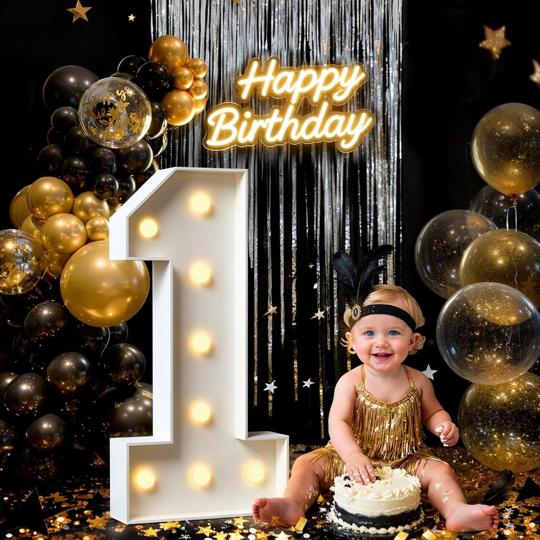 3FT Marquee Numbers 1, Large Light Up Numbers for 1st Birthday Decorations, Happy 1st Birthday Party Supplies, Anniversary Cardboard Big Mosaic Balloon Frame Number 1