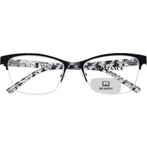 FONHCOO Bifocal Reading Glasses for Women, Metal Spring Hinge Blue Light Blocking Half Frame readers Anti UV/Glare/Eyestrain (Black)