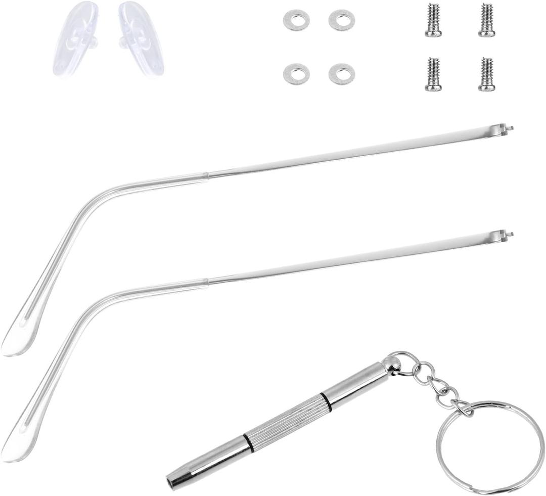 Metal Silver Glasses Arm Replacement Thin Eyeglass Legs Replacement Single Teeth Eyeglasses Repair Legs Sunglasses Arm with Transparent Tips Glasses Temple Eyewear Frame Temple Accessory