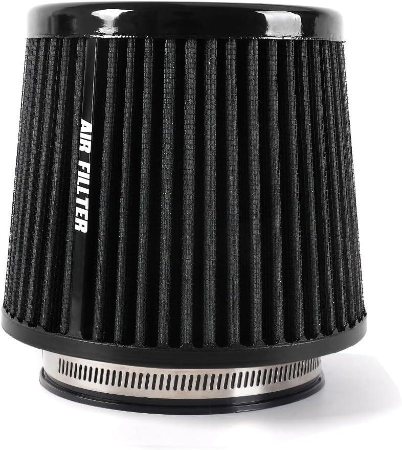 4-Inch Cold Air Intake Filter - Washable, High Performance, 3" or 3-1/2" or 4" Clamp-On Replacement Cone Air Filter Universal 3 Sizes in 1 Black