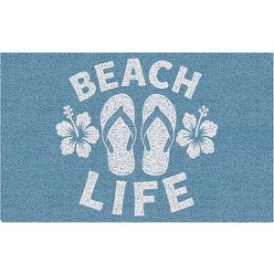 Beach Life Door Mat, Retro Blue Coastal Beach Doormat Bathmat for Home Bathroom Indoor Outdoor Entrance Porch, Nautical Ocean Welcome Mats for Front Door Entryway, 17x30 Inches