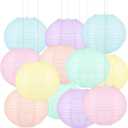 12 PCS Colorful Hanging Paper Lanterns Pastel 10 In Macaron-colored Neon Chinese Paper Lanterns Party Decorations for Classroom Baby Shower Wedding Birthday Valentine's Day (Macaron)