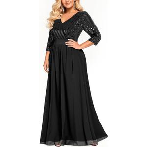 Talisea Womens Plus Size Formal Dresses - V Neck 3/4 Sleeve Sequin Prom Evening Gowns Long Maxi Dress,22 W
