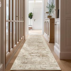 Long Bathroom Rugs Runner - Washable Rug for Hallway 2x10, Ultra-Thin Soft Kitchen Carpet Runner, Anti Slip Backing Runner Rugs for Entrance, Bedroom, Living Room (2'x10', Brown/Ivory)