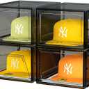SCAVATA Hat Organizer Box, Stackable Clear Baseball Caps Holder Box Containers with Magnetic Door for Hats Snapback Cap Storag, Hat Rack Display Case, Holds 8 Hats Each (Black, 4 Pack)