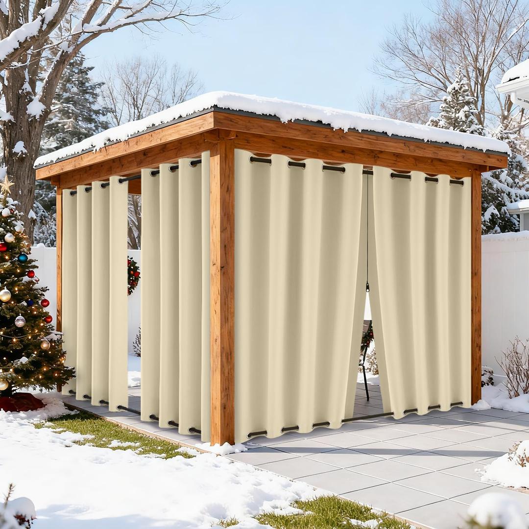 HDCAXKJ Waterproof Outdoor Curtains for Patio with Zipper Top & Bottom Grommet Thermal Privacy Drapes 2 Panels Gazebo Outside Blackout Curtains for Porch Pergola Backyard, 54" W x 84" L, Cream