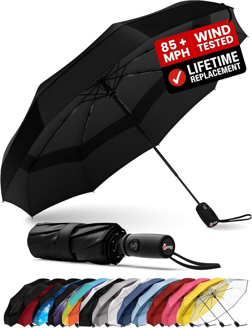 REPEL Windproof Travel Umbrella - Compact & Withstands Winds up to 85MPH , Strongest Premium Auto Folding Umbrella for Rain and Sun - Durable, Light & Portable for Women & Men , Fits Backpack & Cars