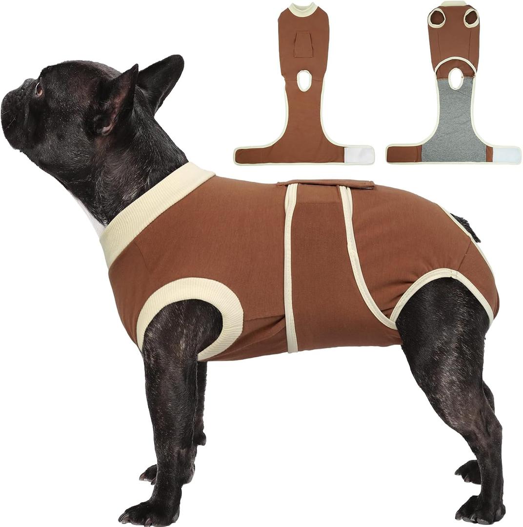 Kuoser Dog Recovery Suit, Soft & Breathable Fabric, Anti Licking, Cone Alternative, Brown, S (Back: 11.4" - 13.4"; Weight: 7 - 15LB)