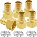 6PCS Brass Hose Barb Fittings 1/2" NPT Female to 5/8" Barb Adapter Connector Include 6 Stainless Steel Clamps for Water/Oil/Gas