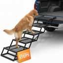 Foldable 5-Step Dog Stairs for Cars, Trucks & SUVs  Heavy-Duty Carbon Steel Pet Ladder Supports 230LB, Non-Slip Metal Mesh, Joint-Friendly Portable Ramp for Large & Small Dogs