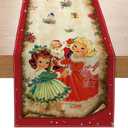 Vintage Santa Claus Table Runner - Red Vintage Style Merry Christmas Winter Xmas Home Kitchen Dining Table Decor, Party Decorations 13 x 108 Inch