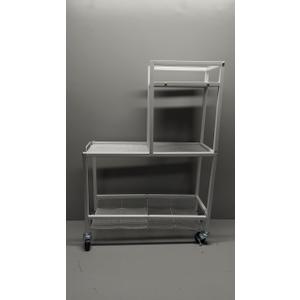 White, Metal Clothing Rack or Storage Cart With Shelves and a Hanging Bar, Size 31x22x9 Inch