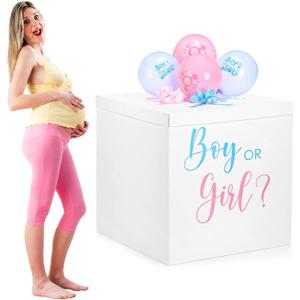 Kolldenn 28 Inches Jumbo Gender Reveal Gift Box with Lid Kit, Extra Large White Gift Box with Boy or Girl Balloon, Stickers and Giant Pull Bows for Gender Reveal Birthday Party Decor Baby Shower, 20 count