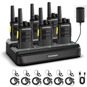 BAOFENG BD-V12B Radio 6 Pack Long Range Walkie Talkies for Adults, Rechargeable Two-Way Radios Walkie Talkies with Earpiece, 6 Way Multi Gang Charger, USB Charging Battery for School,Church,Cruise