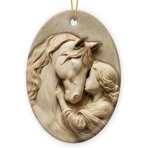 3 x Horse Ornament 2025 - Horse Gifts for Girls Women, Girl with Horse Ornament, Ceramic Farmhouse Christmas Tree Ornaments, Animal Lover Gift for Woman