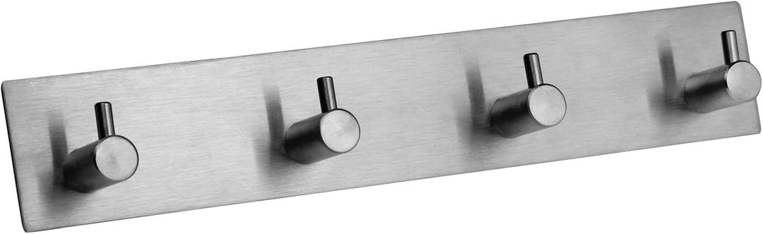 Self Adhesive Towel Hooks for Bathrooms Brushed Nickel Stick on Wall Bath Hanger Peel and Matte Shower Coat hook Mount 4 hooks, Silver