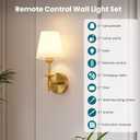 WOSHITU Battery Operated Wall Sconce: Brass Sconces Set of 2 with 2 Remote & 2 Dimmable Bulb Brushed Gold Rechargeable Cordless Sconces Wall Decor Set of Two Wall Light for Bedroom Living Room