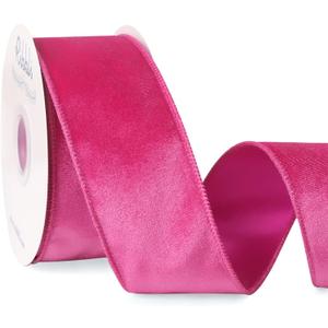 Ribbli Hot Pink Velvet Wired Ribbon 2.5 Inch Velvet with Satin Christmas Ribbon for Gift Wrapping Christmas Tree Decoration Crafts Wreaths Supplies-Continuous 10 Yards