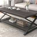 LVB Industrial Grey Coffee Table, Wood Metal 2 Tier Center Table with Storage, Rectangular Low Cocktail Table for Living Room, Farmhouse Concrete Tables for Home Office Bedroom, Dark Gray Oak, 47 Inch