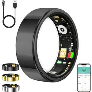 ZBNMY Smart Ring for Women Men,Fitness Tracker Ring with Heart Rate, Sleep Monitoring, Blood Oxygen, Step Counting for iOS and Android, No Subscription Fee, Waterproof, Valentines Day Gifts(Black, 9)