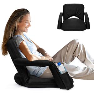 Stadium Seats for Bleachers with Upgraded Armrests and Strong Back Support, Bleacher Seats with Extra Wide Cushion, 6.6LBS Lightweight, 6 Reclining Positions, Floor Chair for Indoor Outdoor (Black)