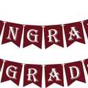 Maroon Graduation Banner Congrats Grad Banner with Graduation Cap Sign (Assembled) - Red Congratulation Grad Garland Party Decorations Supplies to Celebrate the Class of 2025
