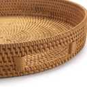 Coffee Table Tray Round Rattan Ottoman Tray Woven Serving Trays with Handles for Home and Kitchen Decorative Natural (Large 16.9 inch)