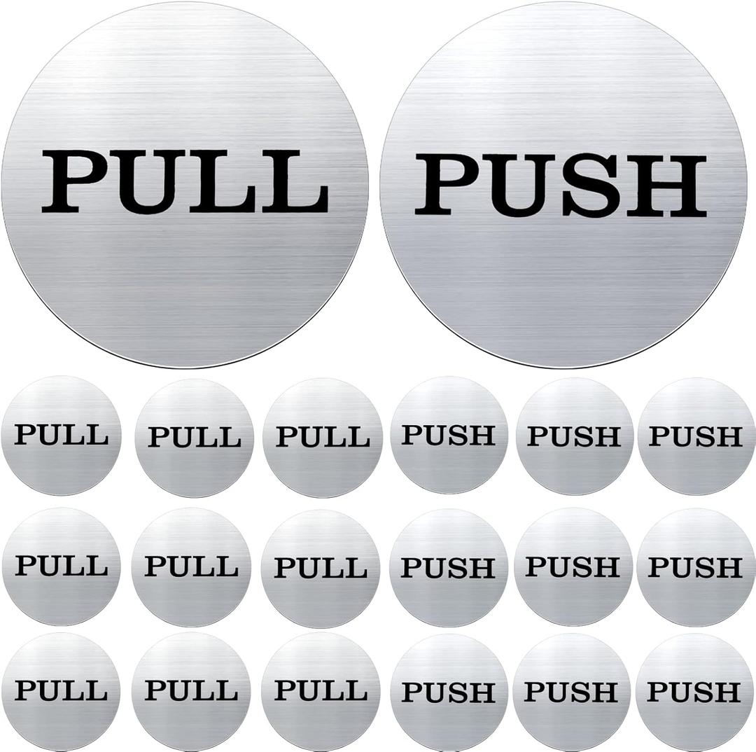 20 Pieces/ 10 Pairs 2'' Round Push Pull Door Signs Safety Stickers Bulk 304 Stainless Steel Push Pull Labels for Office Home Store Glass Door Window