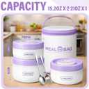 Dandat 3 Pcs Portable Insulated Lunch Container Set for Adult, Stackable Stainless Steel Bento Box for Hot Food with Insulated Lunch Bag Unisex 3 Separate Thermal Food Container (Purple,Round)
