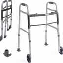 Dr. Aid Premium 2 Button Folding Walker with Wheels - Lightweight Walkers for Seniors - Front Wheel Rolling Walker - Durable Aluminum Frame, Adjustable Height, Supports Up to 320lbs - Gray