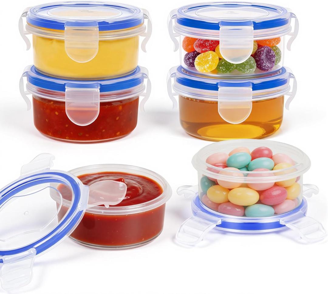 Small Containers with Lids, [6 Pack] 3.5 oz Reusable Plastic Jars for Snack and Puree, Salad Dressing Container to Go, Small Condiment Containers for On-the-Go Meals, Sauce Containers, BPA-Free