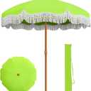 AreShark 7ft Patio Umbrella with Fringe, UPF50+ Beach Umbrella for Table, Pool & Garden, Portable Outdoor Tassels Umbrella w/Fiberglass Ribs&Push Bottom Tilt(Apple Green)