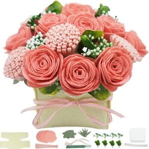 BAZIMA DIY Felt Flower Art Craft Kit,DIY Pink Rose and Carnation Bouquet Kit, Floral Gifts,Beginner Craft Kit,Arrange Pre-Cut Felt Flowers and Foliage