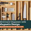 Silverware Organizer Large, Magnetic Connected Expandable 11 Slots Silverware Drawer Organizer From 21 to 37.4 Inches, Adjustable Flatware and Cutlery Holder, Bamboo Utensil Tray for Kitchen Natural