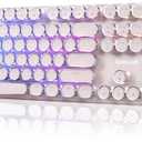 Redragon K710 Wireless Typewriter Mechanical Gaming Keyboard, Bluetooth/2.4Ghz/Wired, RGB Led Backlit, Blue Switch - Clicky, Rechargeable, Solid Metal Panel, Round Keycaps, Pink