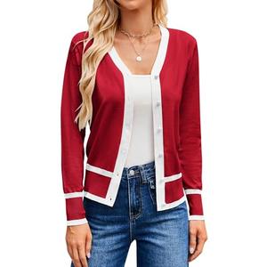 GRACE KARIN Red Cardigan Sweater for Women Lightweight Open Front Spring Cardigan Sweaters for Women (Red White,S)