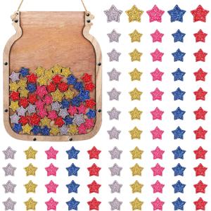 Treela Reward Jar for Classroom Positive Behavior Glitter Star Reward System 13 x 10 in Personalized DIY Jar with 75 Pcs Star Responsibility Chore Potty Training Tools for Bulletin Board Wall Home