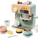 Kids Coffee Maker Playset, 23PCS Wooden Kitchen Toys, Play Kitchen Accessories for Toddler, Espresso Machine Playset, Gift for Boys and Girls 3 4 5 Years