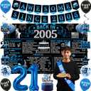 Trgowaul 21st Birthday Decorations for Him, Black Blue Back in 2005 Birthday Party Supplies, Blue Vintage 2005 Banner, Rip Fake Id Sash, 21st Cake Topper, Latex Balloons, 21 Year Old Set for Boys