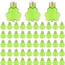 50 Pcs 50 ml Lucky Hanging Clover Bottles Mini Clover Shaped Beverage Bottles Paired with DIY Shamrocks Ornament for Party Favors, Drink Containers, Gift Supplies (Green)