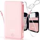 Power Bank,Pink Portable Charger w/Type C Charger Fast Charging & Built in USB C Cable,10000mAh 4 Outputs Battery Pack Clutch Charger for Apple iPhone17-11,Galaxy,Birthday Gifts for Women